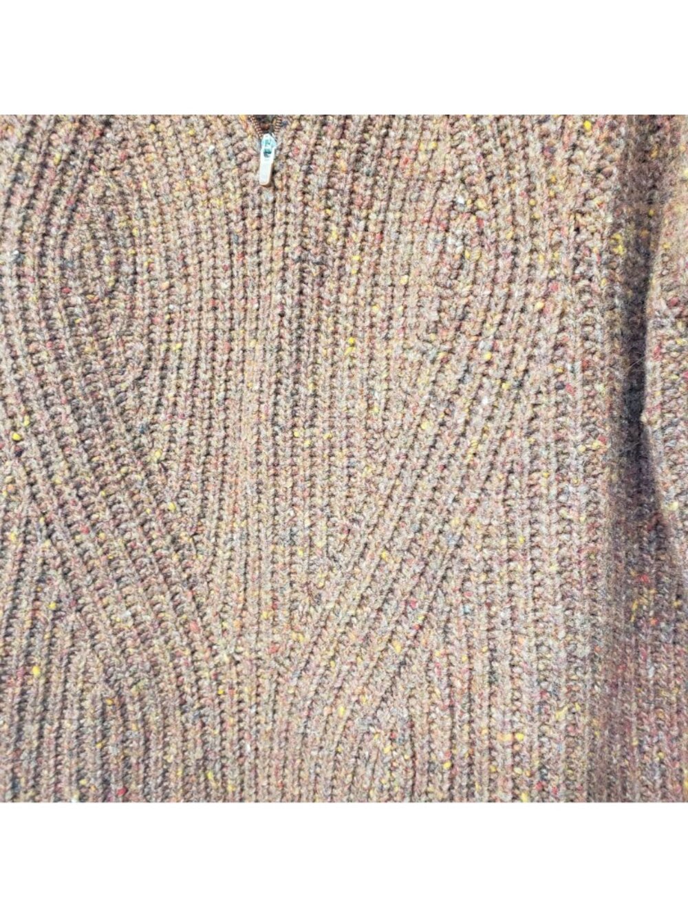 Krimson Klover Brown Cable Knit Sweater Stripe Sleeve Thumbholes Half Zip L - Picture 11 of 13